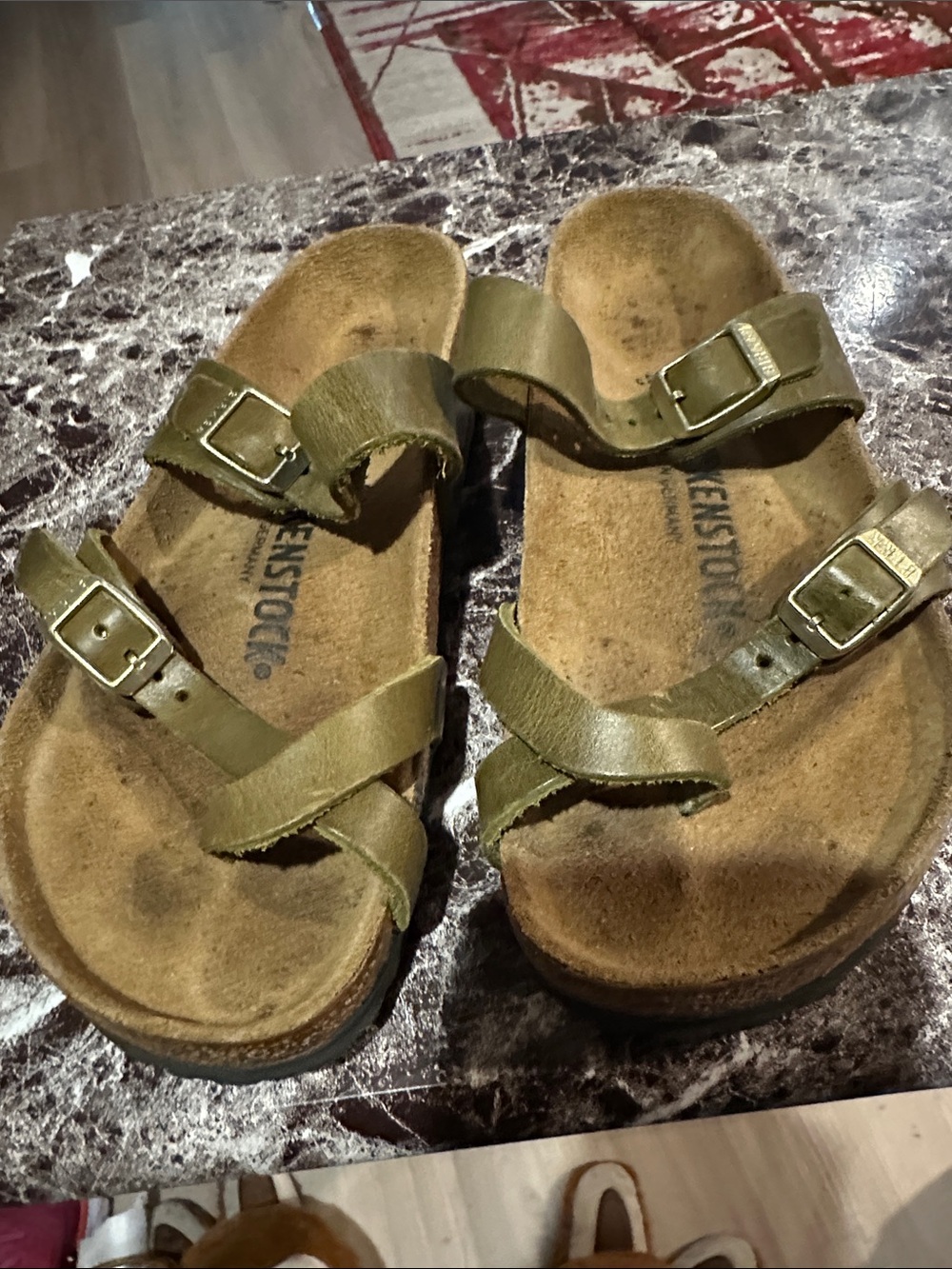 Birkenstock: Mayari Olive Green Double Strap Sandals - Picture 2 of 5